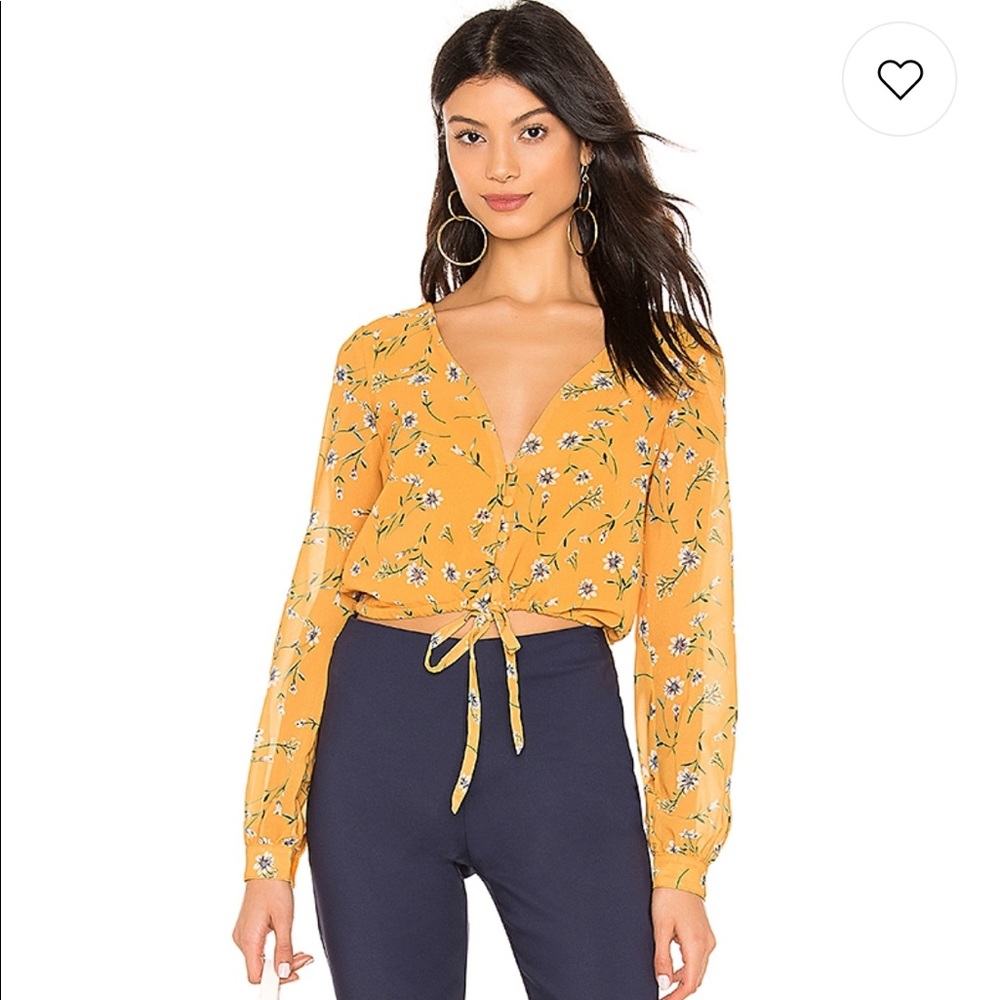 Selena Tie Front Top Yellow Floral